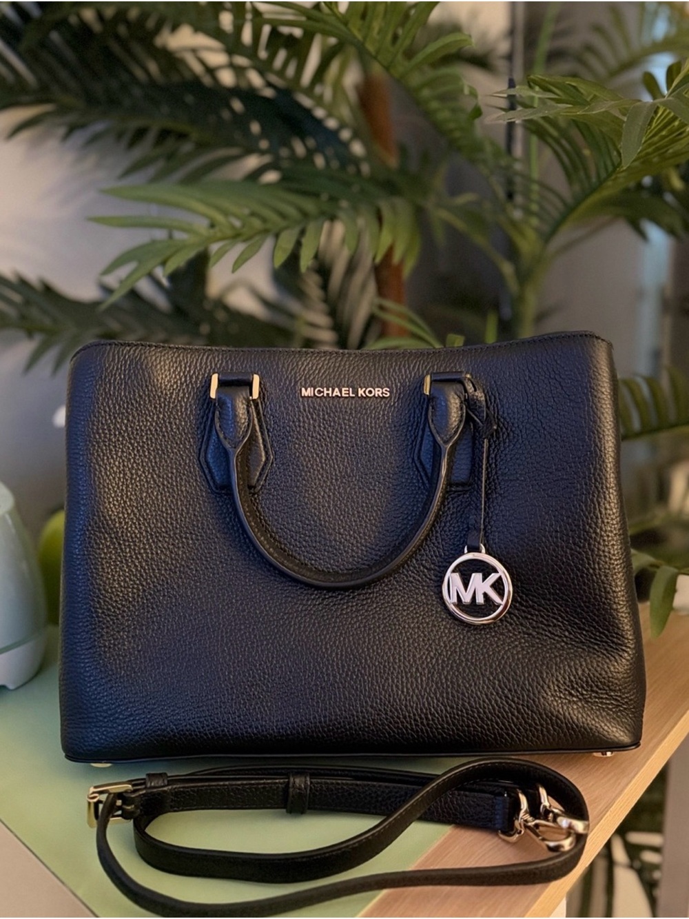 Michael Kors Black Pebbled Leather Satchel Bag